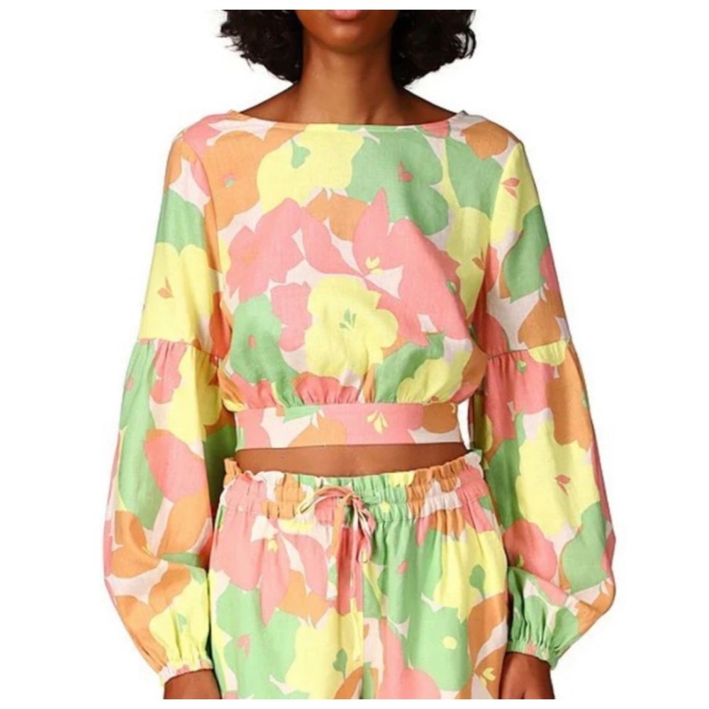 SANCTUARY Multicolor Long Sleeve Back Boat Neck Blouse